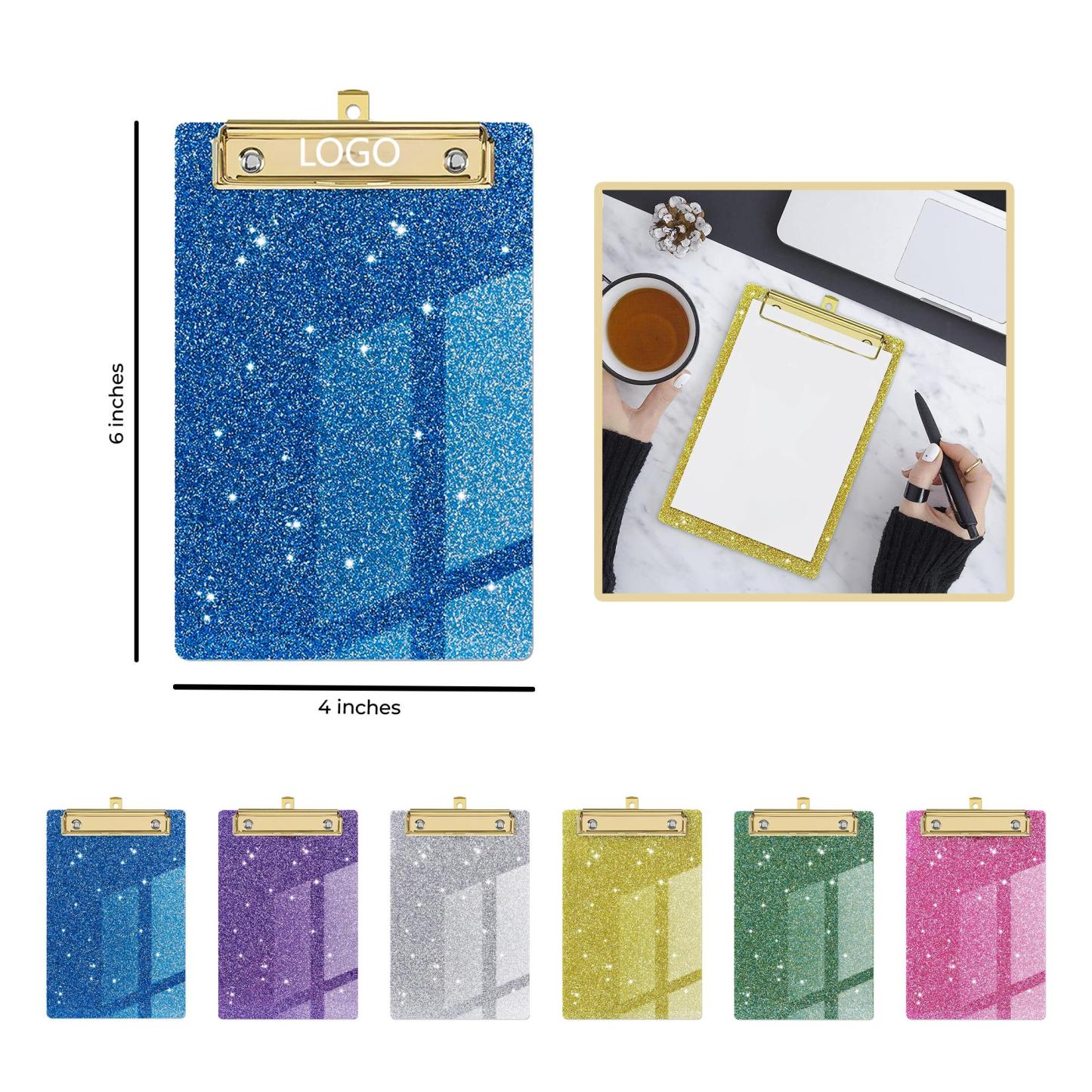 Office File Clipboard made of Glitter Acrylic 4 " x 6 "