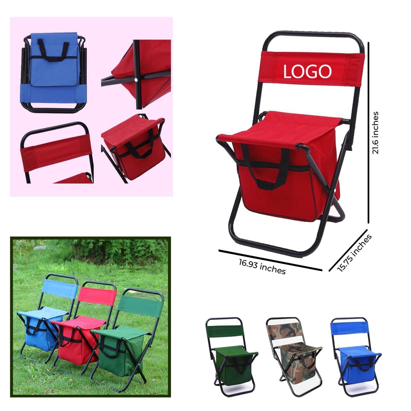Outdoor folding chair with an integrated cooler bag 10 4/16 " x 8 4/16 " x 17 11/16 "