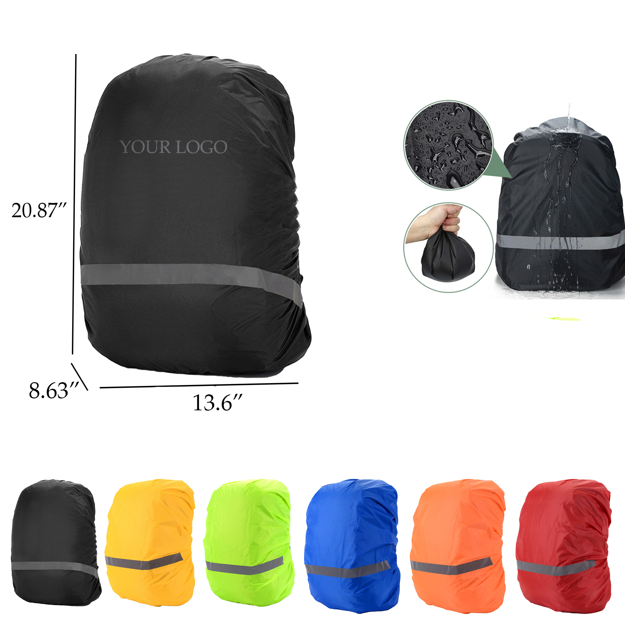 Reflective Strip Backpack Rain Cover 13.6" x 8.63" x 20.87"