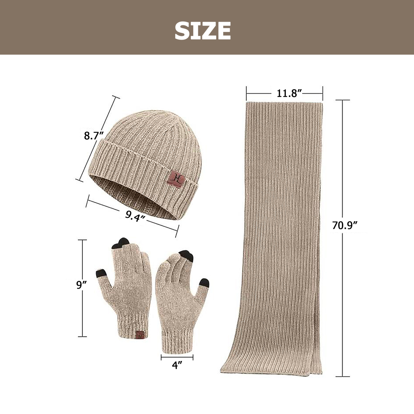 Knit hat, scarf and gloves 3 sets