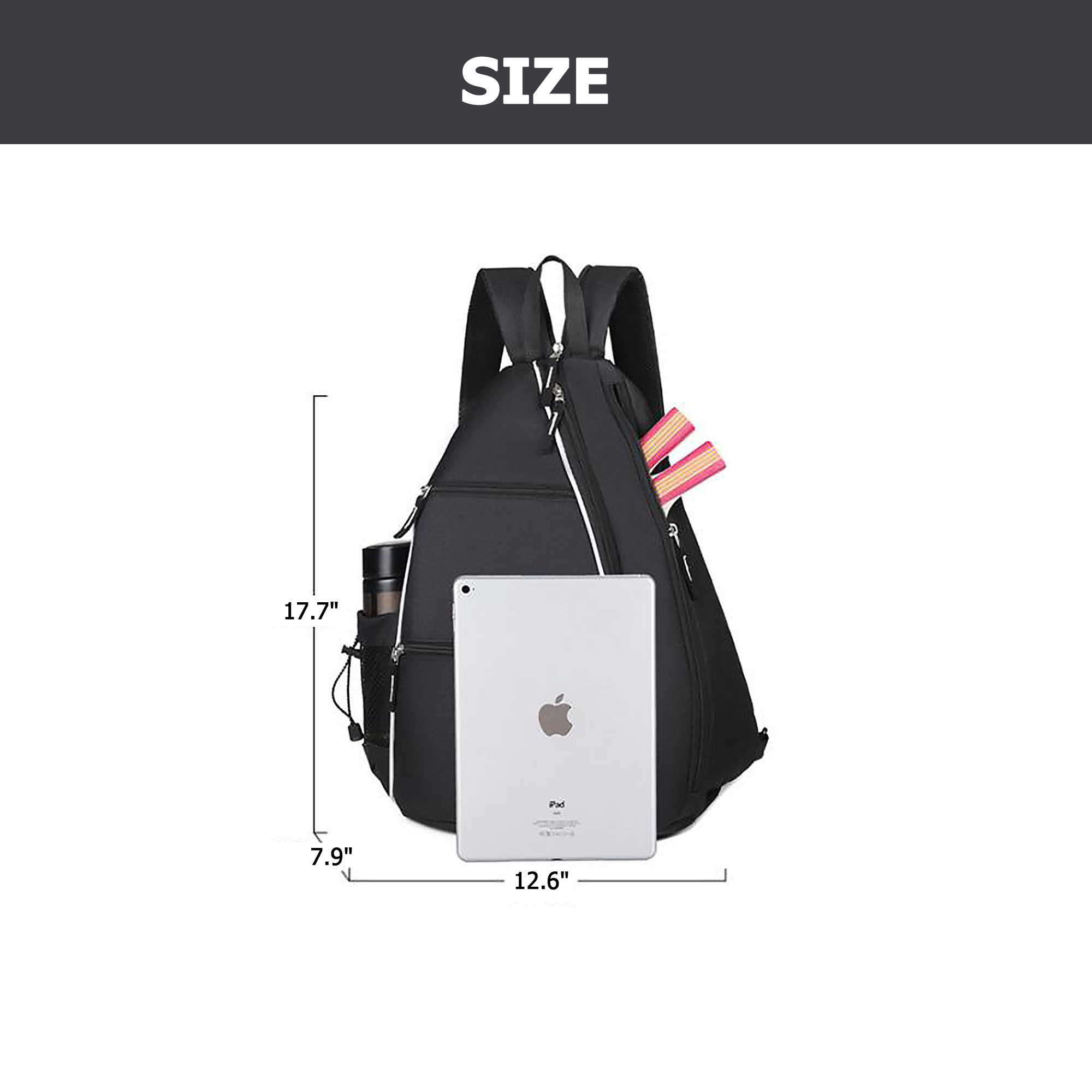 Multifunctional Sports Racket Bag – 17.7"" H x 12.6"" L x 7.9"" W Multifunctional Design Large Capacity Zipper Closure One Shoulder Strap Side Mesh Pocket