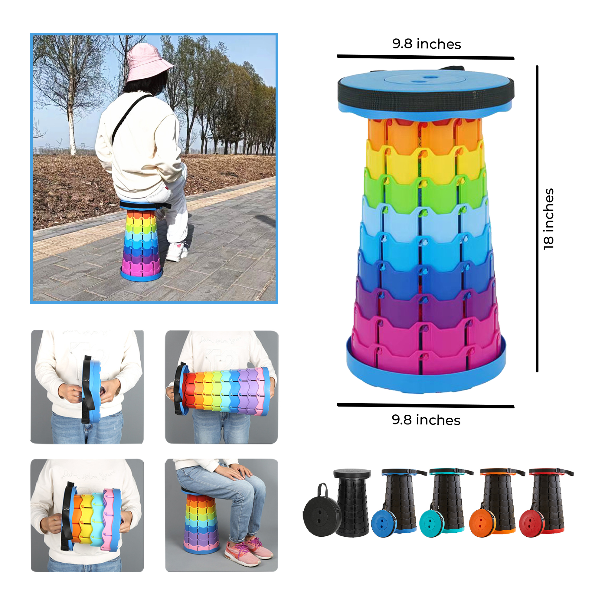 Travel seat with adjustable length 9.8 "" x 9.8 "" x 18 "" 