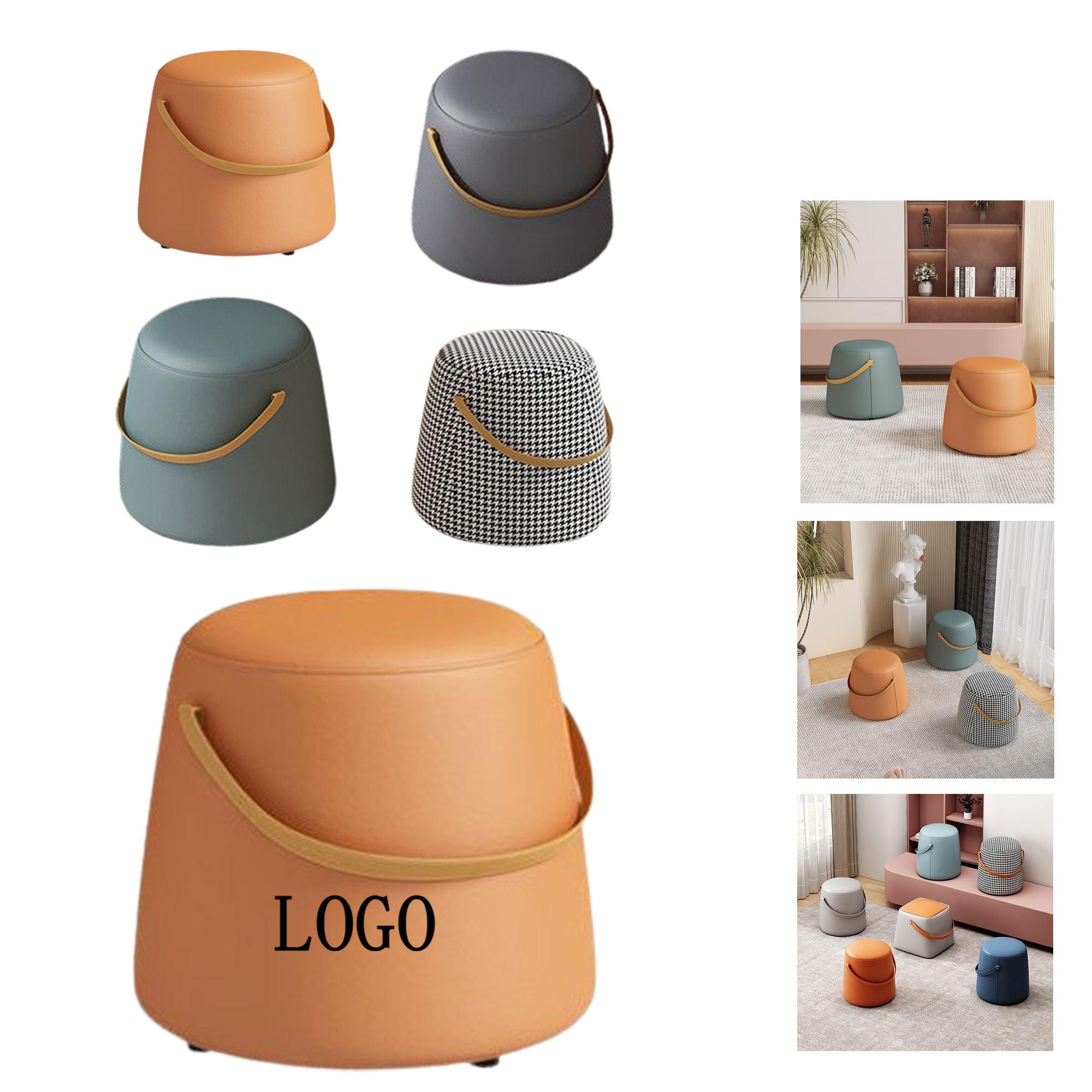 Houndstooth Portable Living Room Stool