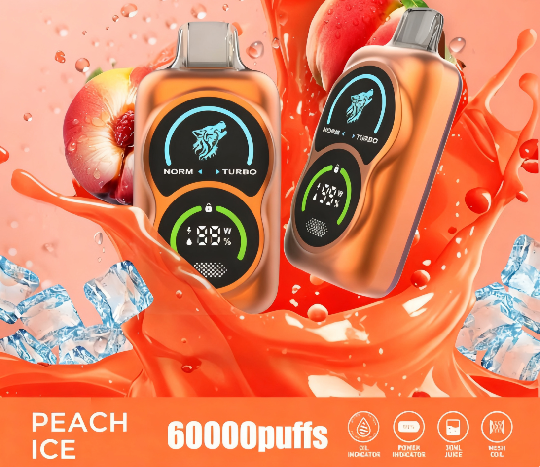 🍑❄️ Őszibarack Jég  Jég Bug 60000 Puffs Forest Wolf eldobható e-cigaretta