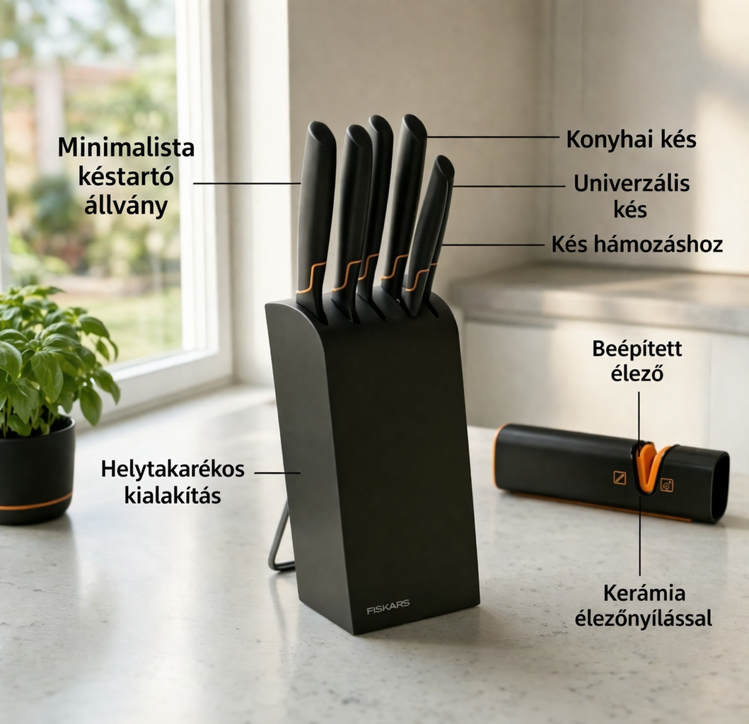 Omejena kúria: FISKARS® 5-darabos késes készlet állóval – FISKARS EDGE, konyhakés + tisztító