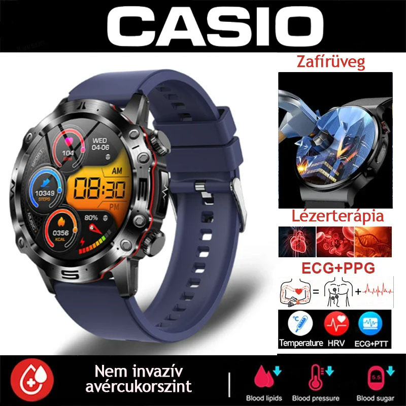 CASIO™AI ORVOSI DIAGNOSZTIKÁS OKOSÓRA - 2025 ÚJ VÉRLIPIDEK, HÚGYSAV, VÉRGLUKOZ SZINT - EKG+PPG FITNESZKÖVETŐ