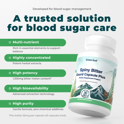 Green Bud 2 Spiny Bitter Gourd Herbal Capsules Contain Extracts of Bitter Gourd, Cinnamon, Ginseng, and Mulberry