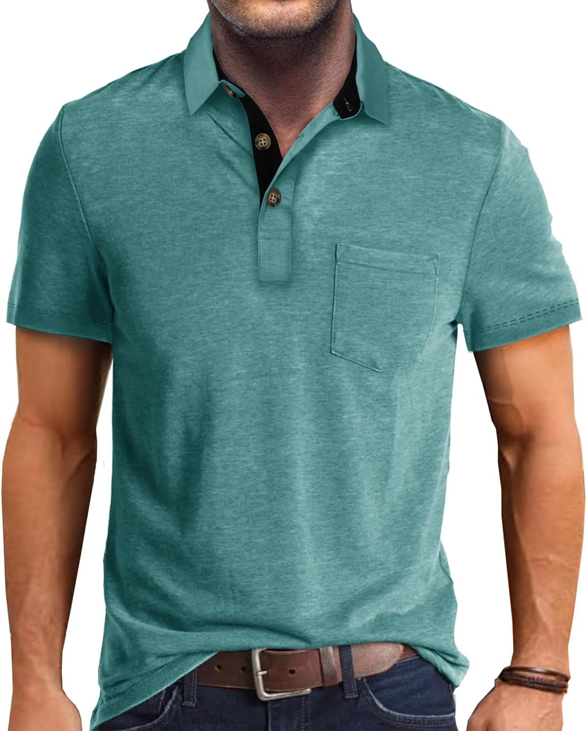 Mens Polo Shirts Casual Fashion T-Shirts Short Sleeve Button Up Golf Shirts Tops with Pocket