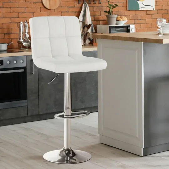 Conjunto de 4 taburetes de bar: Cuero PU de lujo, giratorios y ajustables, taburetes de mostrador de cocina sin brazos con cojín engrosado y respaldo, taburetes de bar de isla hidráulica, negro