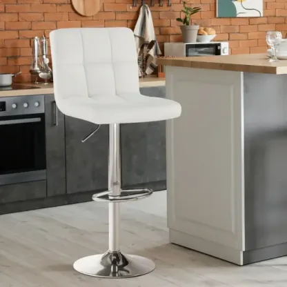 Conjunto de 4 taburetes de bar: Cuero PU de lujo, giratorios y ajustables, taburetes de mostrador de cocina sin brazos con cojín engrosado y respaldo, taburetes de bar de isla hidráulica, negro