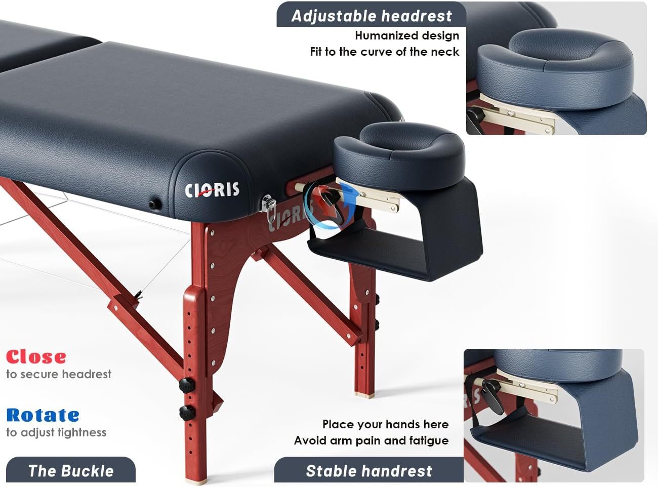 CLORIS - Mesa de masaje profesional de 84 pulgadas, portátil, 2 plegables, ligera, para spa, cama de tatuaje, altura ajustable con bolsa de transporte y pierna de aluminio que soporta hasta 1000