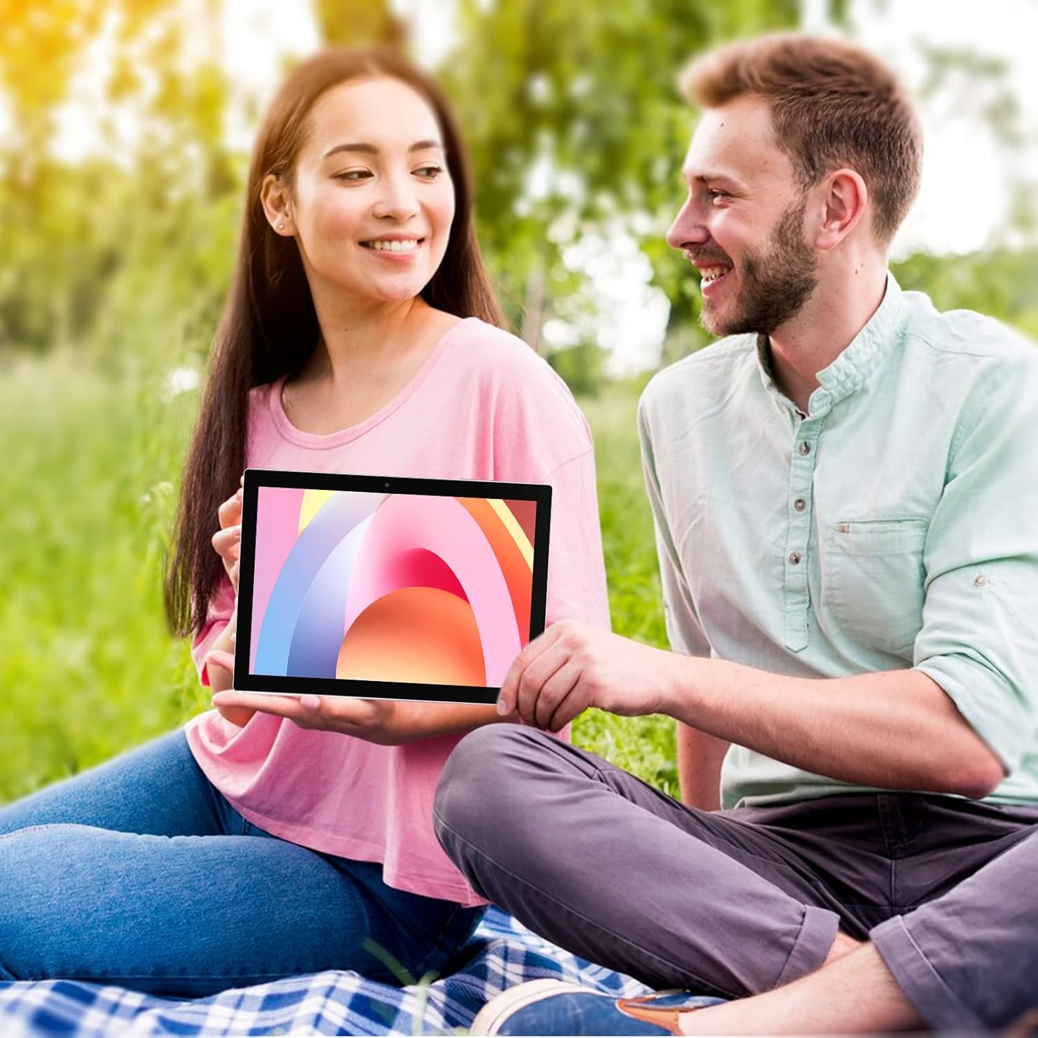 Tablet con teclado 2 en 1, Android 11, 10.1 pulgadas FHD, con teclado/mouse/funda/lápiz capacitivo/película templada, 64 GB+2 GB, Wi-Fi, cámara dual 8 MP, procesador quad core, batería 6,000 mAh, rosa