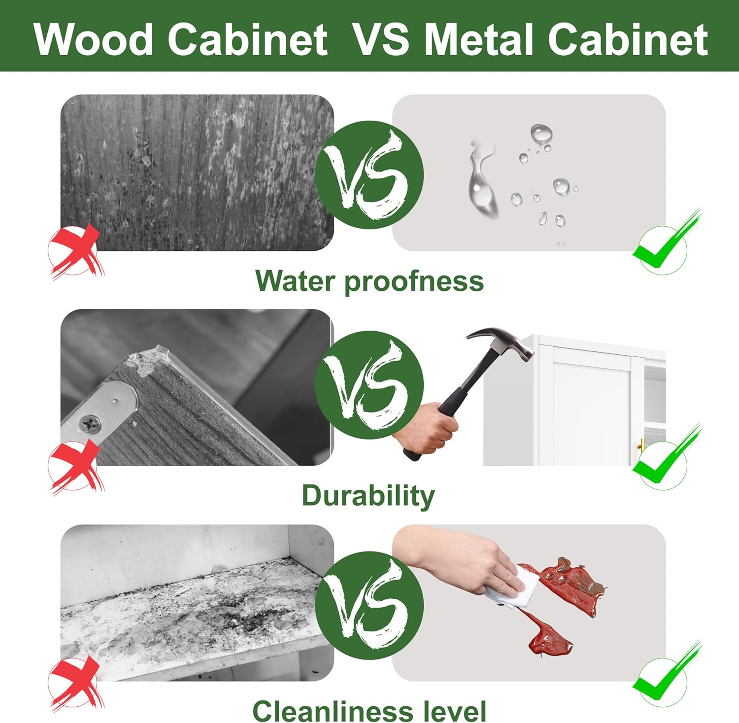 Ckzbx Gabinete de cocina de metal de 61 pulgadas de alto con 4 puertas, armarios de baño, 2 estantes ajustables para cocina, oficina en casa, sala de estar, comedor (negro)