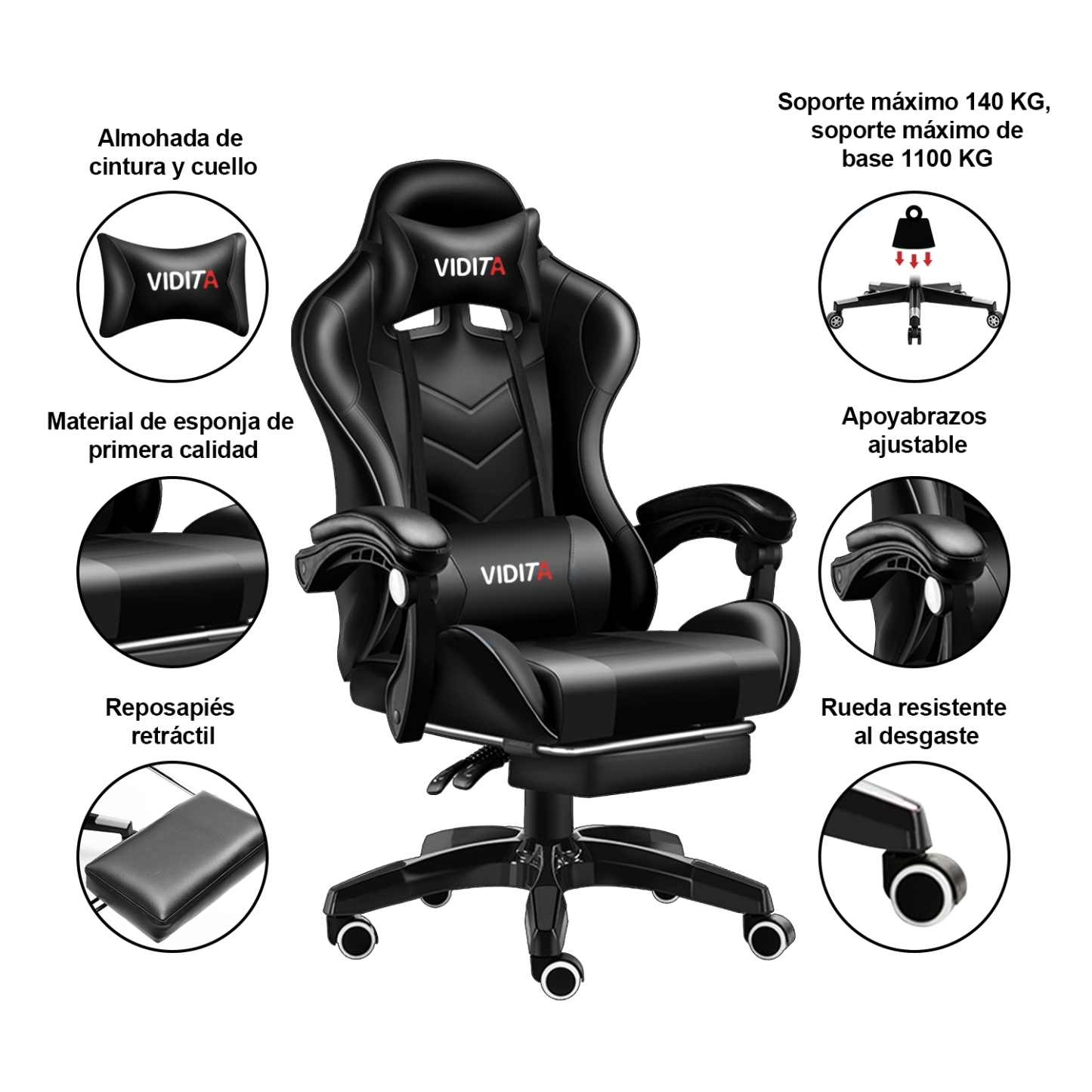 Set Silla Gamer Con Reposapiés y Escritorio Gamer X-RGB 120cm Negro