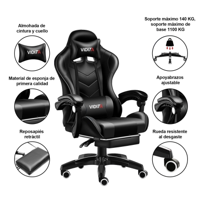 Set Silla Gamer Con Reposapiés y Escritorio Gamer X-RGB 120cm Negro