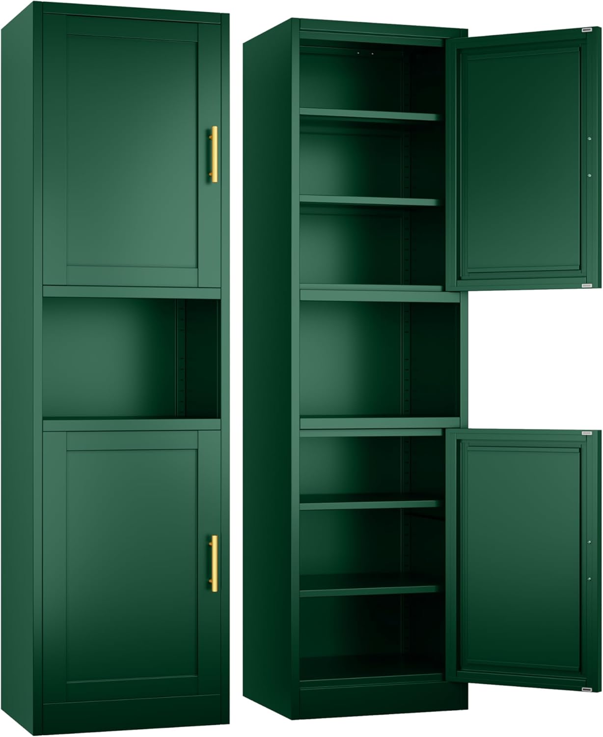 Ckzbx Gabinete de cocina de metal de 61 pulgadas de alto con 4 puertas, armarios de baño, 2 estantes ajustables para cocina, oficina en casa, sala de estar, comedor (negro)