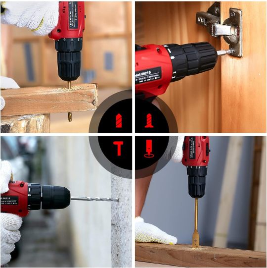 Tool Set with Drill, 108Pcs Cordless Drill Household Power Tools Set with 16.8V Lithium Driver Claw Hammer Wrenches Pliers DIY Accessories Tool Kit