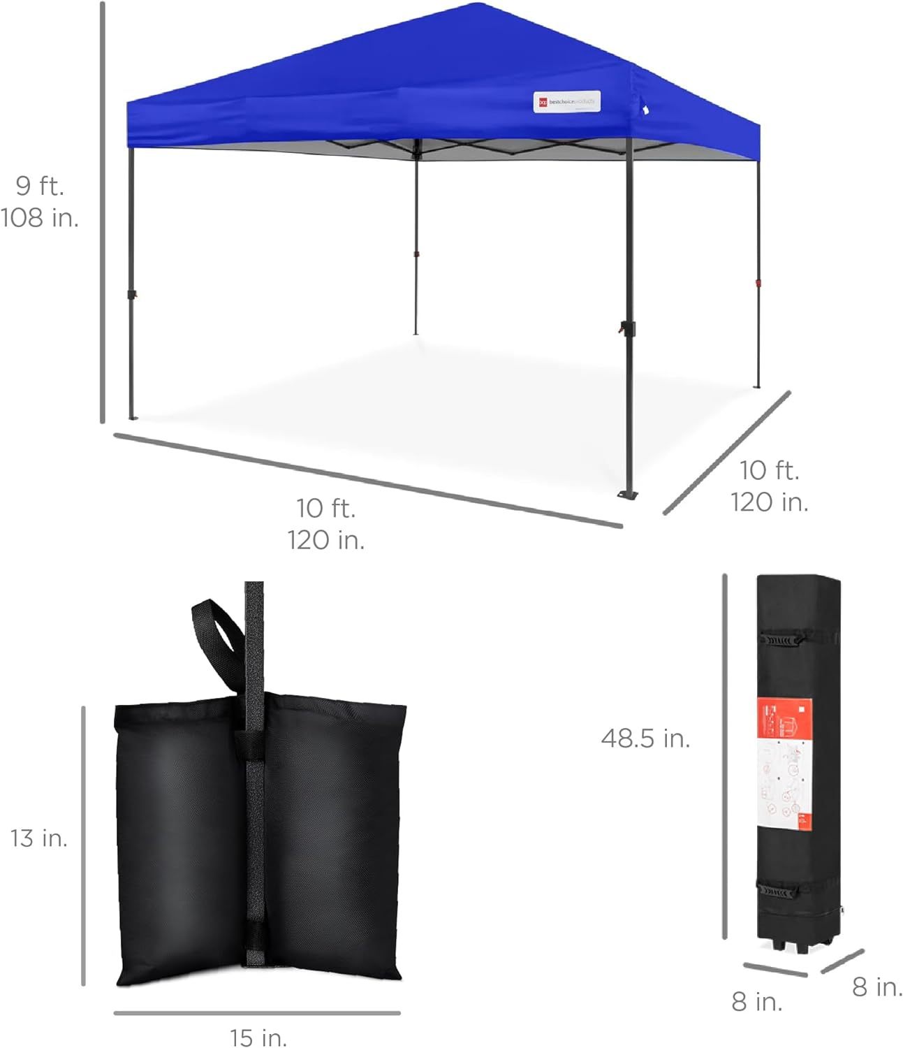 Best Choice Products - Toldo de armado fácil de 1 persona con un botón, tienda portátil e instantánea, funda, 3 x 3 metros, 4 bolsas de peso, color azul