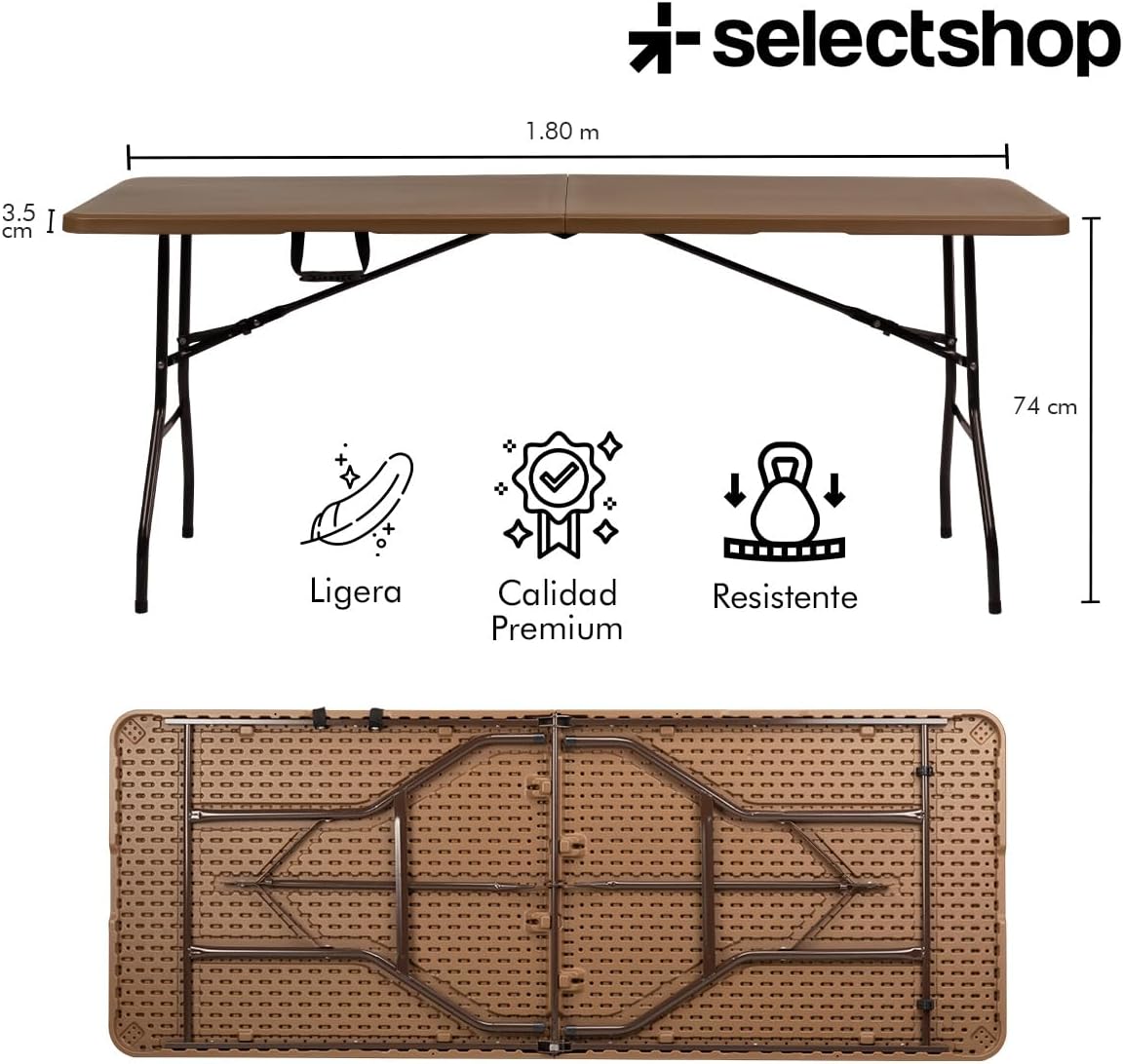 SELECTSHOP Mesa Plegable 1.80 Metros Comedor para Jardin Plegable Mesa De Plastico Resistente Tipo Portafolio Mesa de Trabajo Multiusos Comedor Grande para Jardin