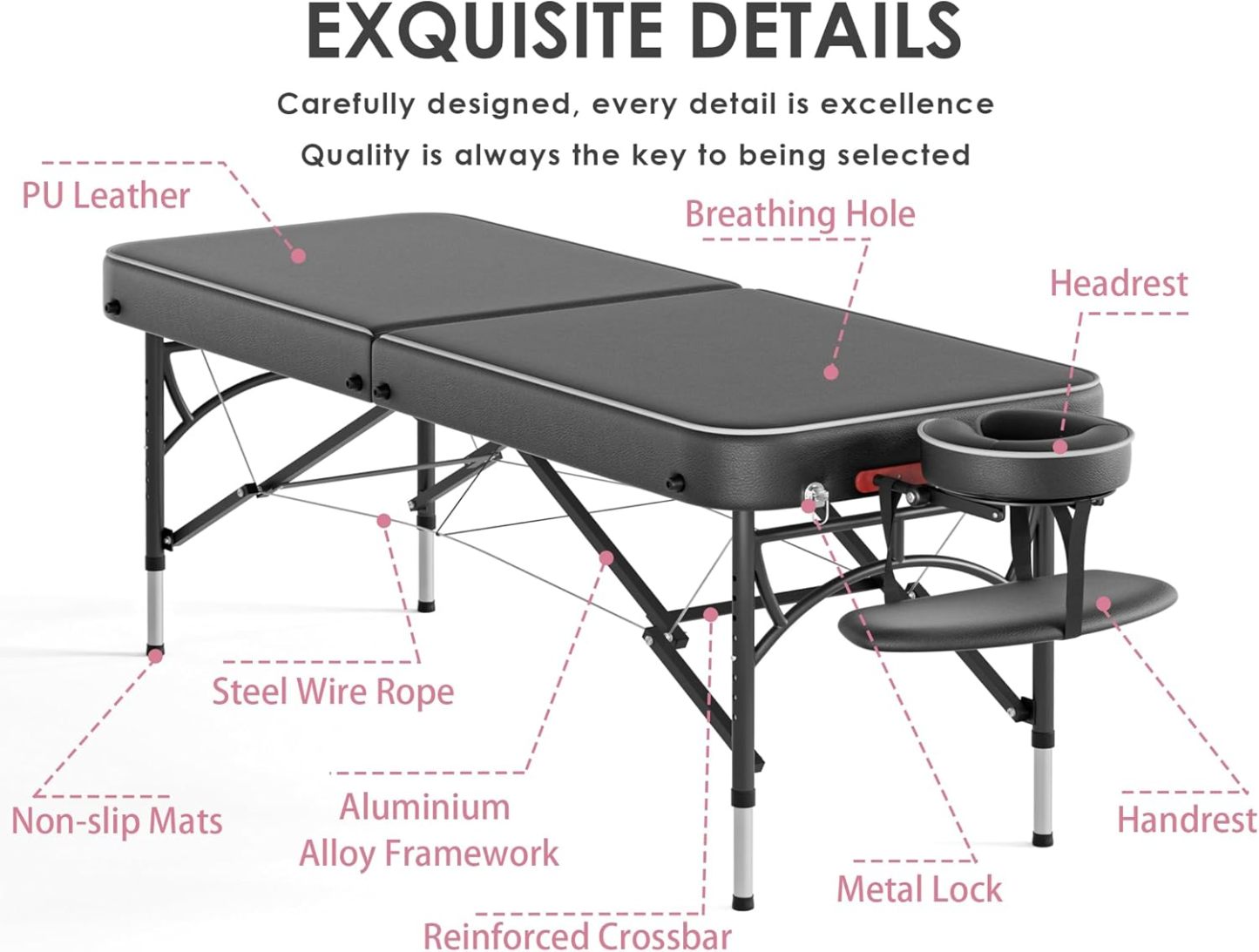 CLORIS - Mesa de masaje profesional de 84 pulgadas, portátil, 2 plegables, ligera, para spa, cama de tatuaje, altura ajustable con bolsa de transporte y pierna de aluminio que soporta hasta 1000