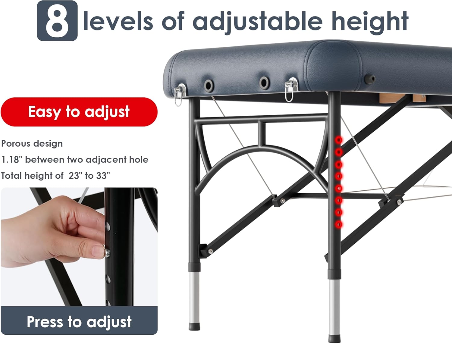 CLORIS - Mesa de masaje profesional de 84 pulgadas, portátil, 2 plegables, ligera, para spa, cama de tatuaje, altura ajustable con bolsa de transporte y pierna de aluminio que soporta hasta 1000