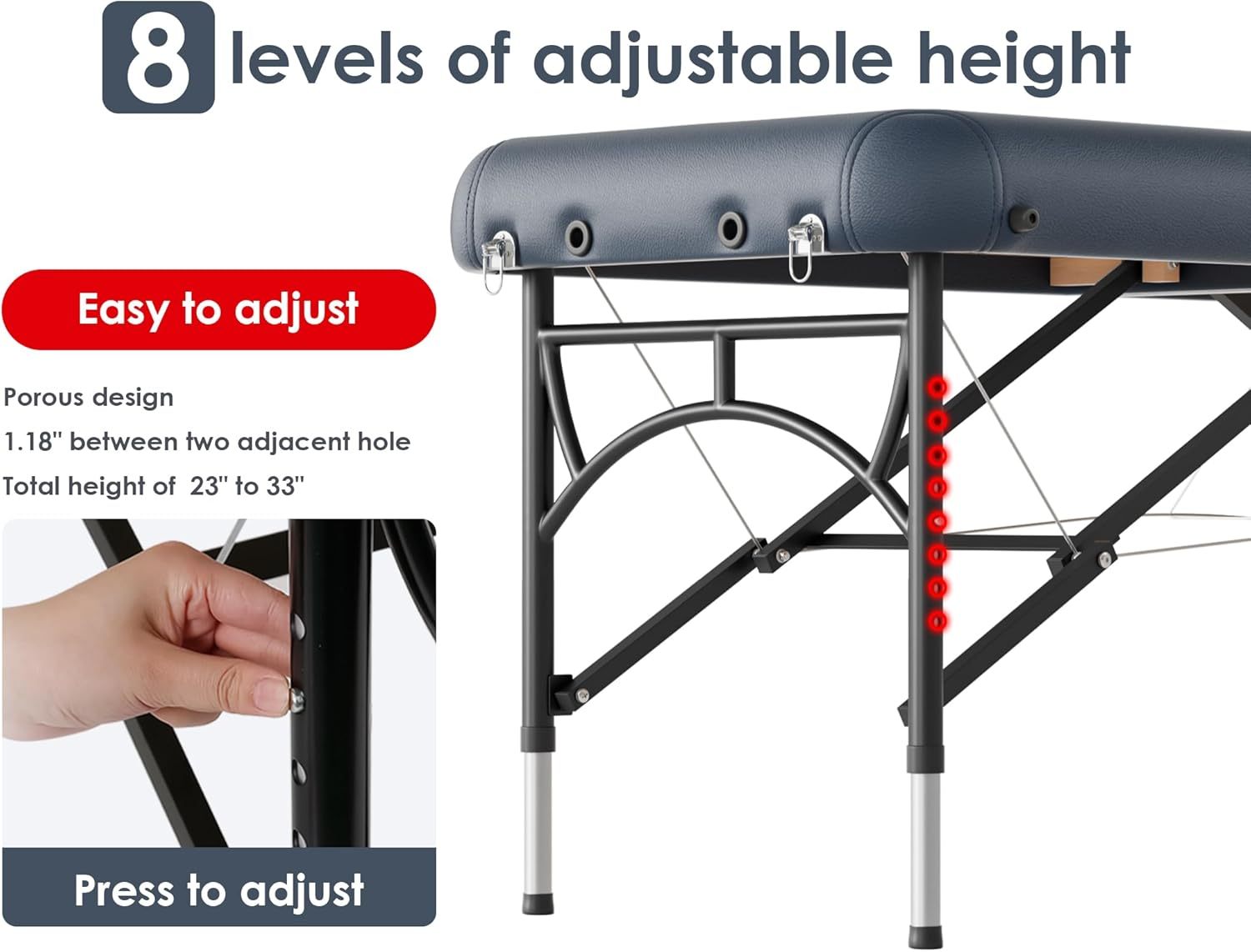 CLORIS - Mesa de masaje profesional de 84 pulgadas, portátil, 2 plegables, ligera, para spa, cama de tatuaje, altura ajustable con bolsa de transporte y pierna de aluminio que soporta hasta 1000