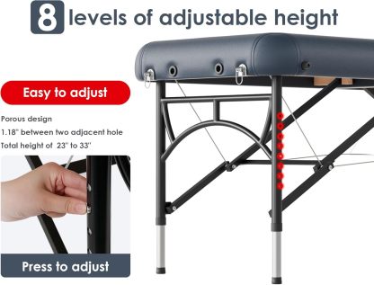 CLORIS - Mesa de masaje profesional de 84 pulgadas, portátil, 2 plegables, ligera, para spa, cama de tatuaje, altura ajustable con bolsa de transporte y pierna de aluminio que soporta hasta 1000