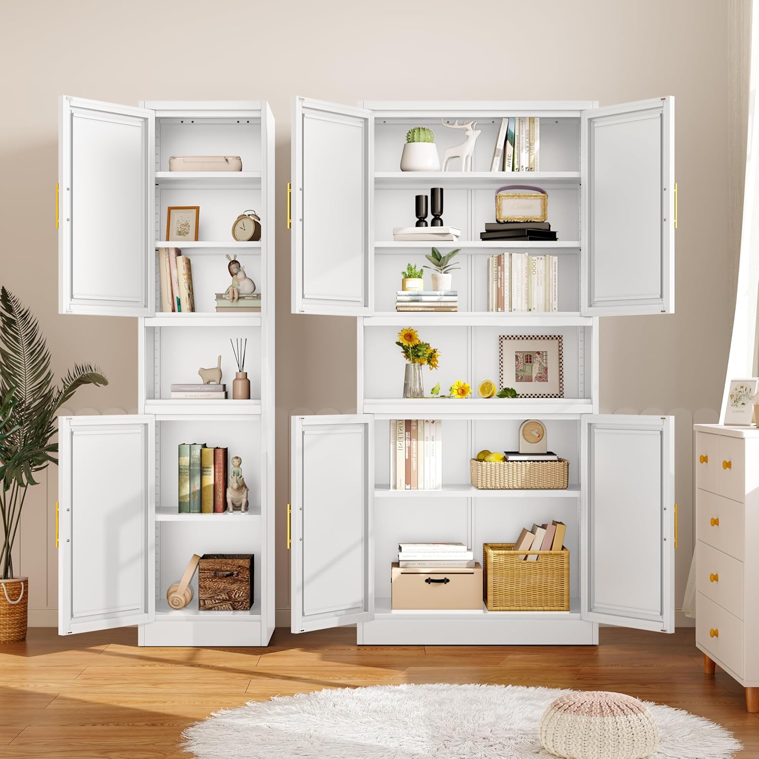 Ckzbx Gabinete de cocina de metal de 61 pulgadas de alto con 4 puertas, armarios de baño, 2 estantes ajustables para cocina, oficina en casa, sala de estar, comedor (negro)