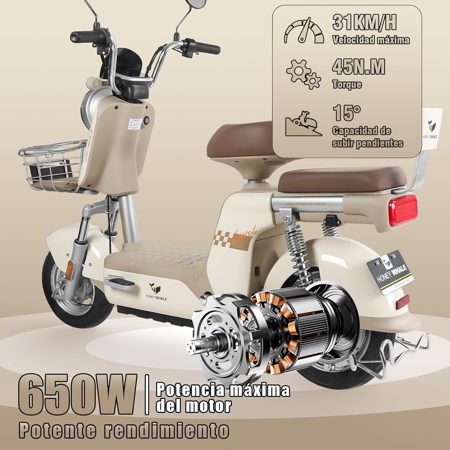 HONEYWHALE U3 PRO Bicicleta Electrica para Adultos, Moto Electrica con Alarma, Potencia Motor 650W-Max, Velocidad 31KM/H-Max, Autonomia 60KM, Bateria 20AH de Gran Capacidad