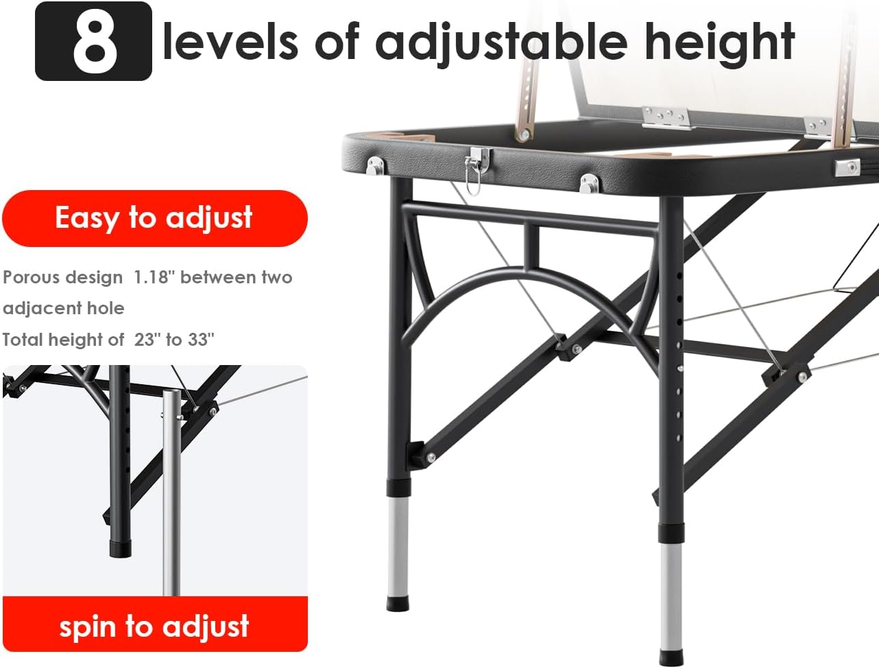 CLORIS - Mesa de masaje profesional de 84 pulgadas, portátil, 2 plegables, ligera, para spa, cama de tatuaje, altura ajustable con bolsa de transporte y pierna de aluminio que soporta hasta 1000