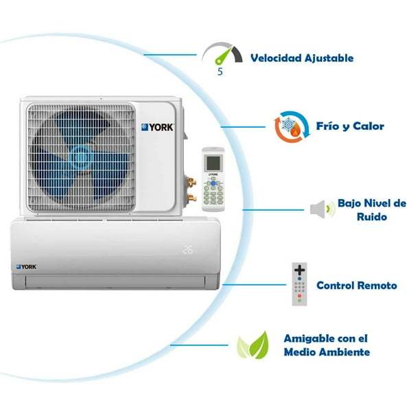 Mini Split York Frío/Calor 12,000 BTU´s 220V 1 Ton