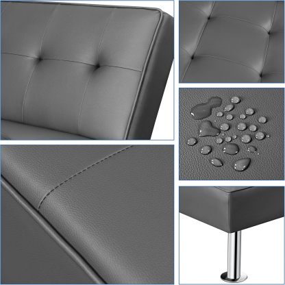 Yaheetech - Sofá Convertible de Piel sintética, sofá Cama, sofá de futón, sofá Ajustable, sofá de futón, Muebles de Sala de Estar con Patas de Metal Chapado en Cromo, Gris
