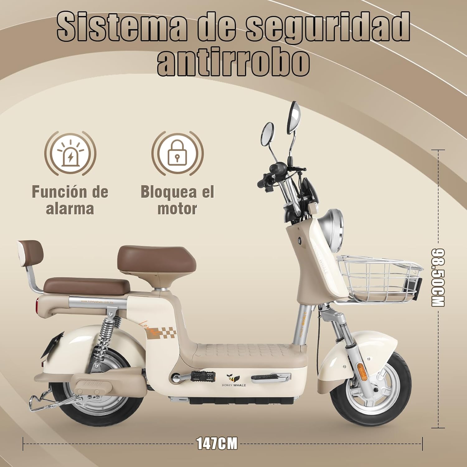 HONEYWHALE U3 PRO Bicicleta Electrica para Adultos, Moto Electrica con Alarma, Potencia Motor 650W-Max, Velocidad 31KM/H-Max, Autonomia 60KM, Bateria 20AH de Gran Capacidad