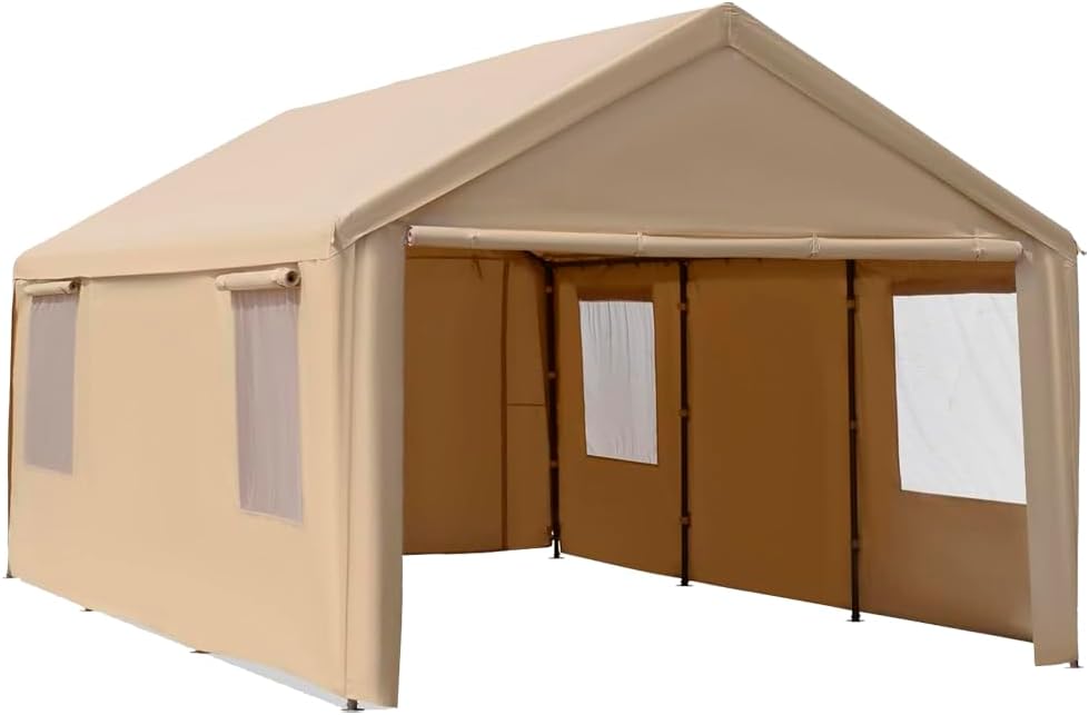 Carpa Armable para Auto 6x3 m con Paredes Laterales | Toldo Reforzado de Acero Galvanizado | Resistente al Sol y Lluvia | Ideal para Jardín, Eventos o Almacén | Fácil de Montar | Color Beige