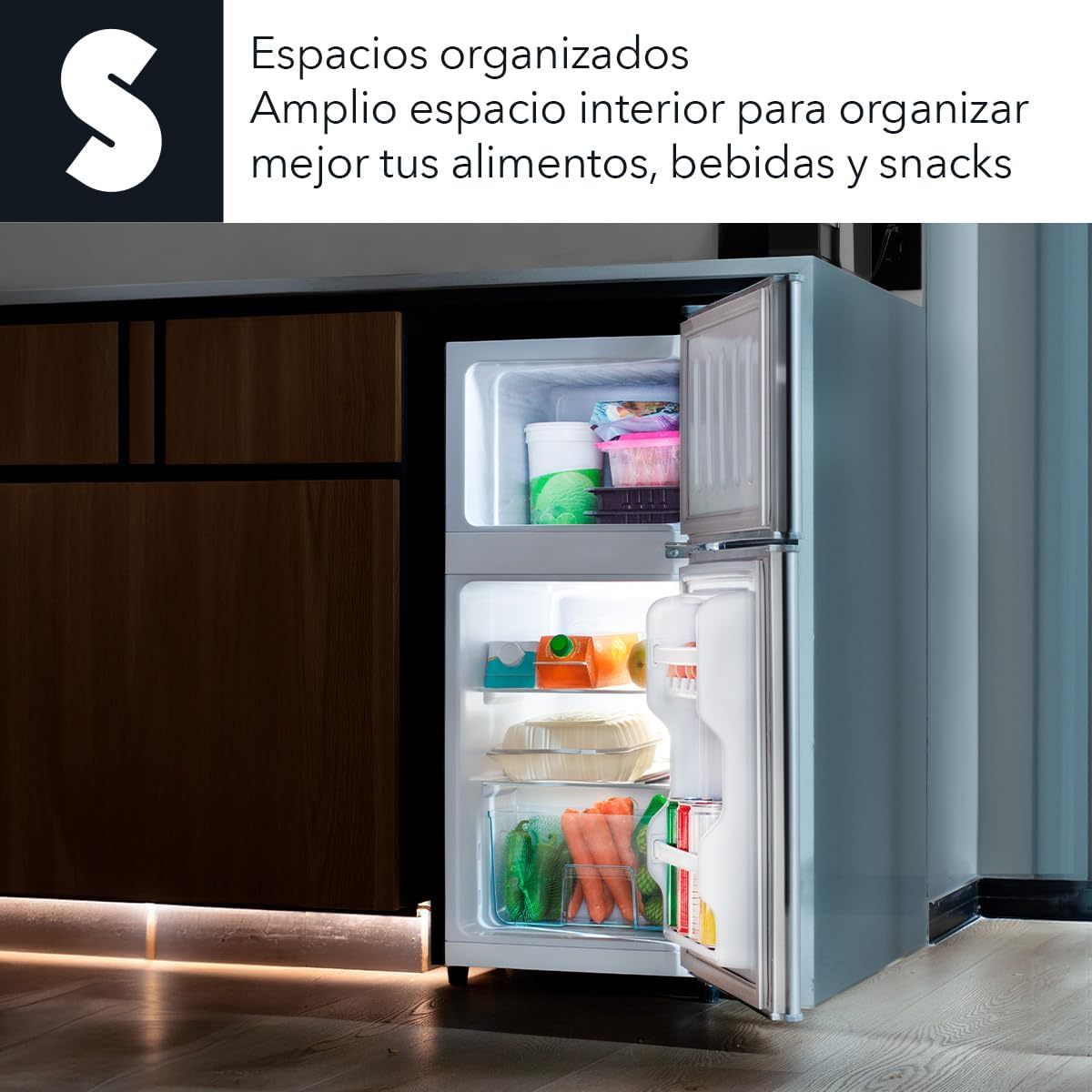 SIGNA Mini Refrigerador 86L (3 pies cubicos) Frigobar Compacto Silver Refrigerador Pequeño Con congelador de Acero Inoxidable Ideal Para Espacios Pequeños Frigobar Mini Multifuncional