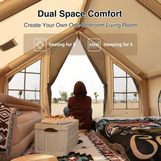 Tienda inflable para acampar 5~8 personas Gran carpa inflable para casa, sin necesidad de montaje Tienda de glamping de lujo, 10x10 pies