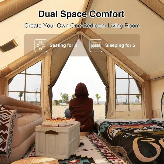 Tienda inflable para acampar 5~8 personas Gran carpa inflable para casa, sin necesidad de montaje Tienda de glamping de lujo, 10x10 pies