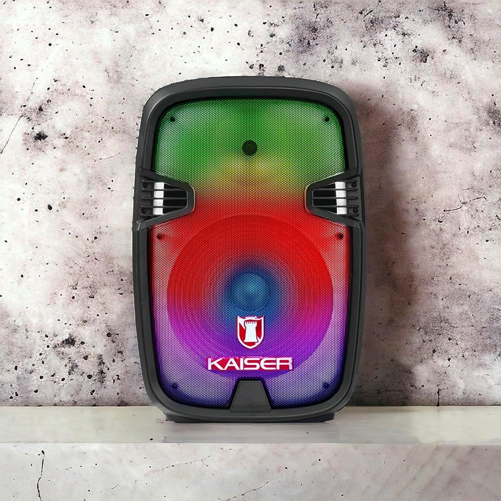 MITZU KSW-4015 Bocina 15" Luz Tipo Flama Ksr-Link, Recargable, Bluetooth, USB, Micro SD, FM, Aux, 1 Mic Alambrico, Stand, 40W RMS Negro