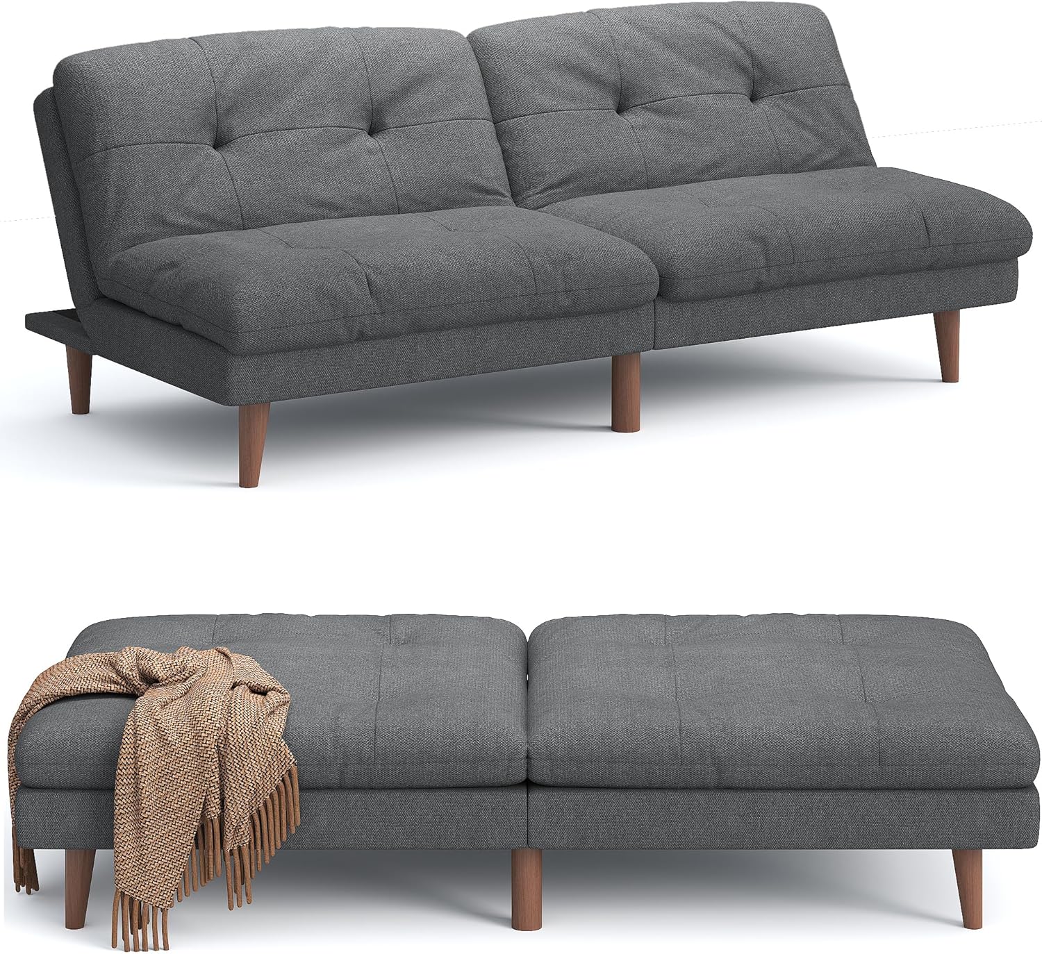 Flamaker Futón sofá cama de tela ajustable, sofá cama para apartamentos pequeños, moderno y convertible, color gris