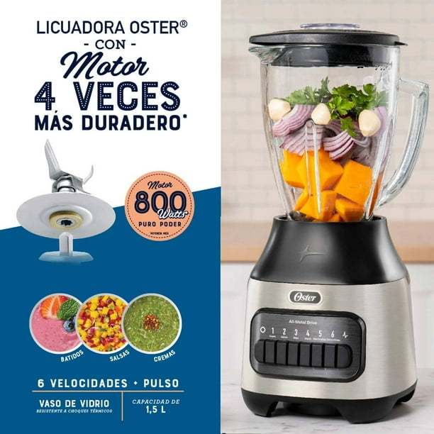 Licuadora Oster 6 velocidades con Pulso + Vaso BNG Plata