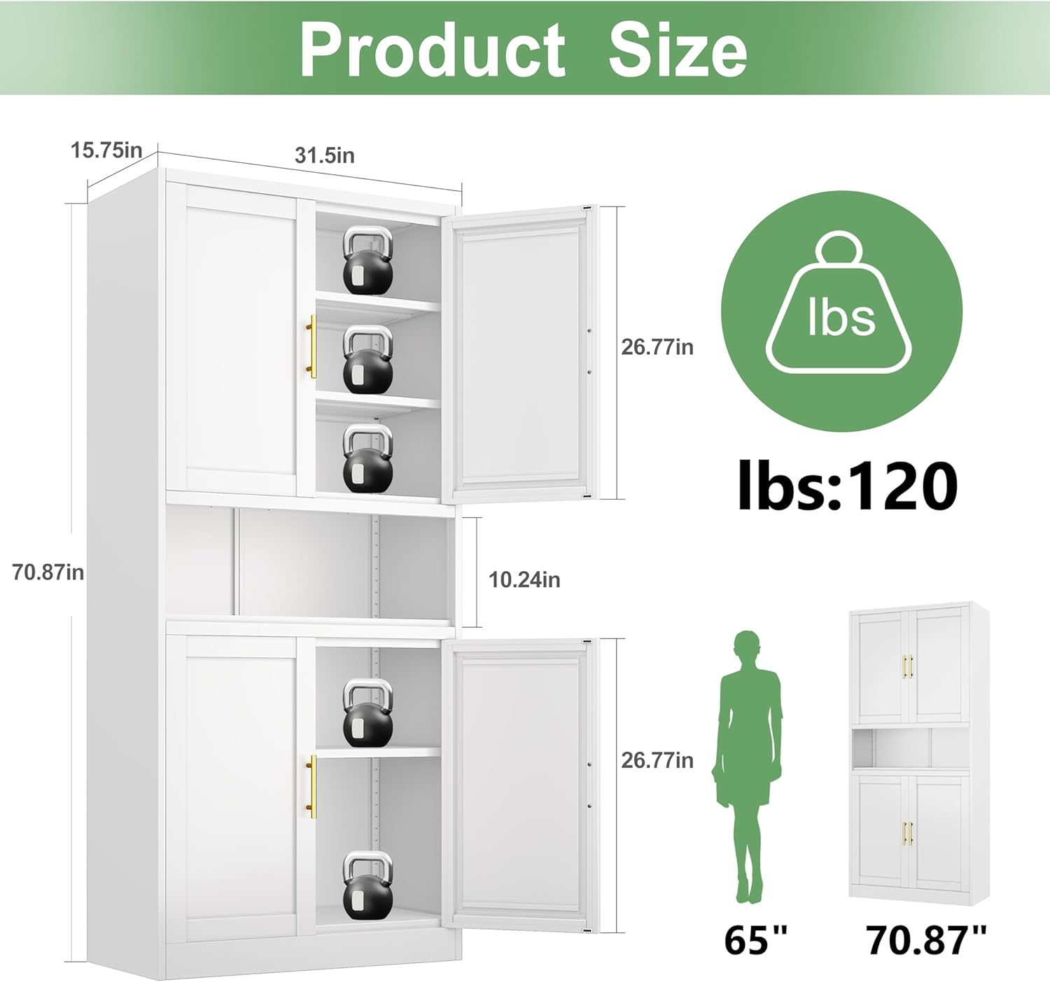 Ckzbx Gabinete de cocina de metal de 61 pulgadas de alto con 4 puertas, armarios de baño, 2 estantes ajustables para cocina, oficina en casa, sala de estar, comedor (negro)