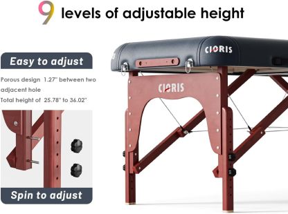 CLORIS - Mesa de masaje profesional de 84 pulgadas, portátil, 2 plegables, ligera, para spa, cama de tatuaje, altura ajustable con bolsa de transporte y pierna de aluminio que soporta hasta 1000