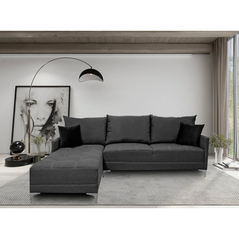 Sala esquinera Caslon Gris Oxford, 260x180 cm, Lino nacional, Modular El Bazar Store Moderna abotonada en esquina