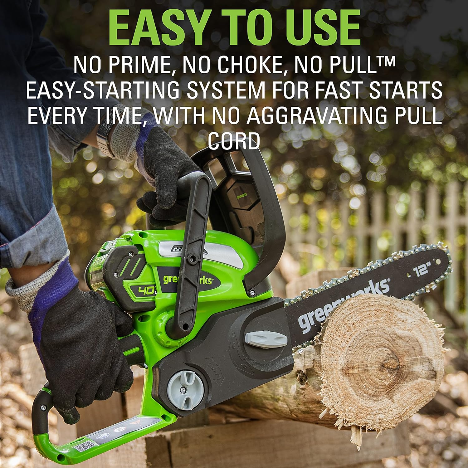 GreenWorks 20262 G-MAX 40V 12-Inch Cordless Chainsaw, 2AH Battery and a Charger Included