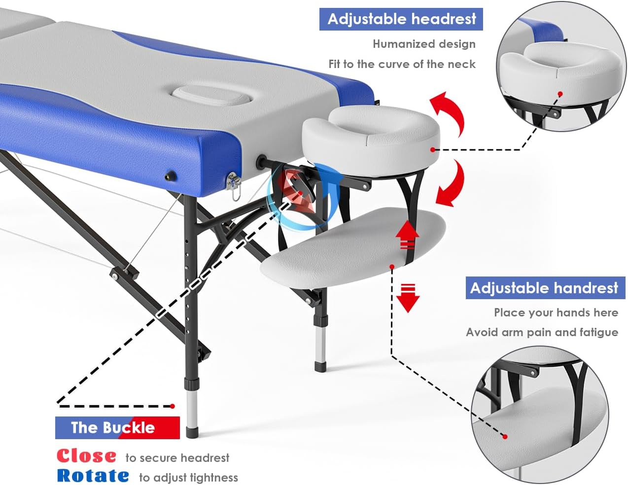 CLORIS - Mesa de masaje profesional de 84 pulgadas, portátil, 2 plegables, ligera, para spa, cama de tatuaje, altura ajustable con bolsa de transporte y pierna de aluminio que soporta hasta 1000