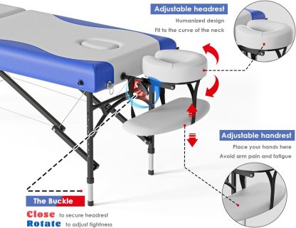 CLORIS - Mesa de masaje profesional de 84 pulgadas, portátil, 2 plegables, ligera, para spa, cama de tatuaje, altura ajustable con bolsa de transporte y pierna de aluminio que soporta hasta 1000