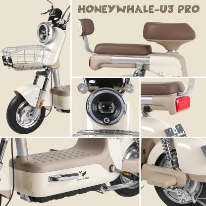 HONEYWHALE U3 PRO Bicicleta Electrica para Adultos, Moto Electrica con Alarma, Potencia Motor 650W-Max, Velocidad 31KM/H-Max, Autonomia 60KM, Bateria 20AH de Gran Capacidad