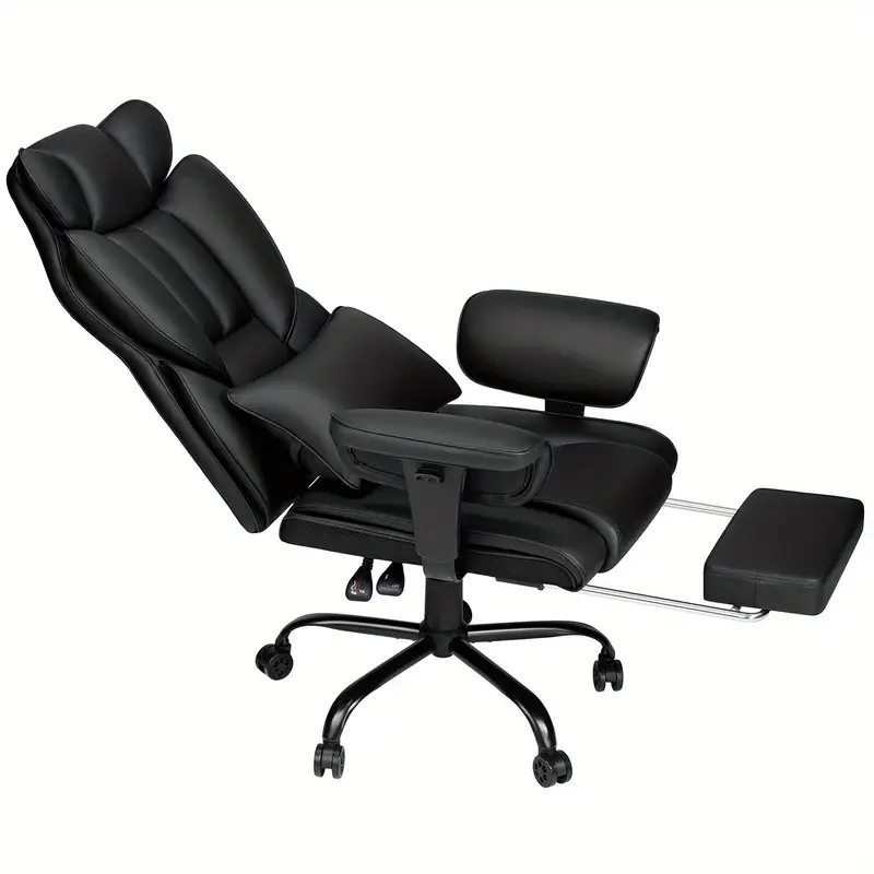 Silla de y con soporte lumbar de masaje, silla de reclinable de 450 con reposapiés, silla ergonómica resistencia con reposabrazos acolchados ajustables, silla de cuero para pesadas, regalo de Navidad. detalles 1