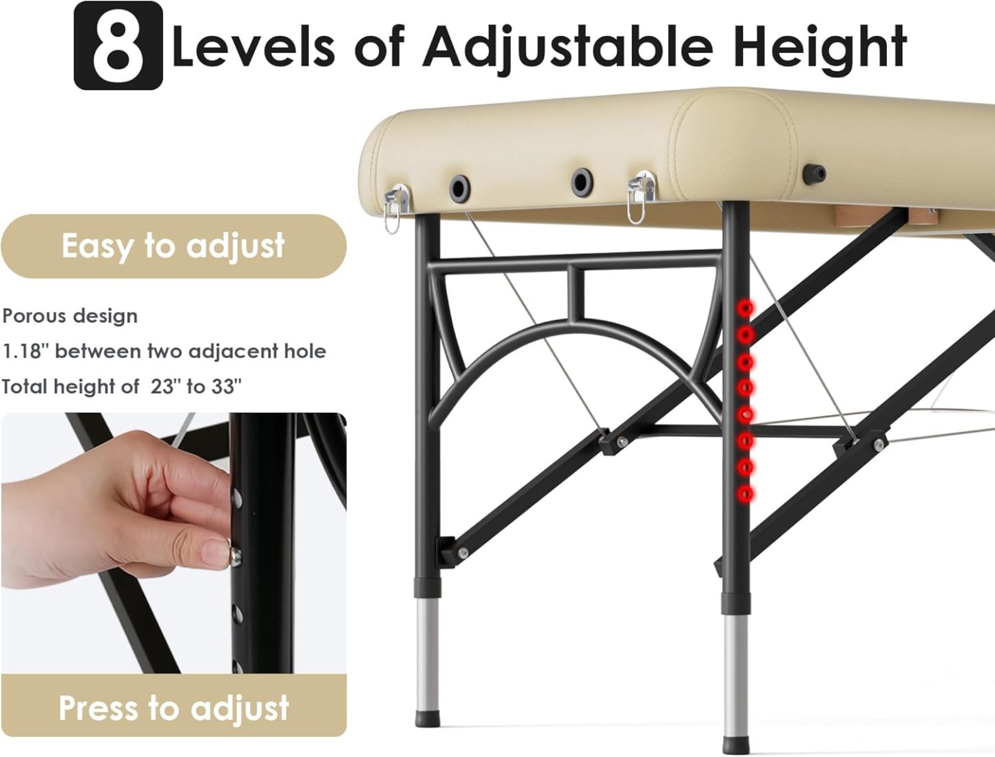 CLORIS - Mesa de masaje profesional de 84 pulgadas, portátil, 2 plegables, ligera, para spa, cama de tatuaje, altura ajustable con bolsa de transporte y pierna de aluminio que soporta hasta 1000