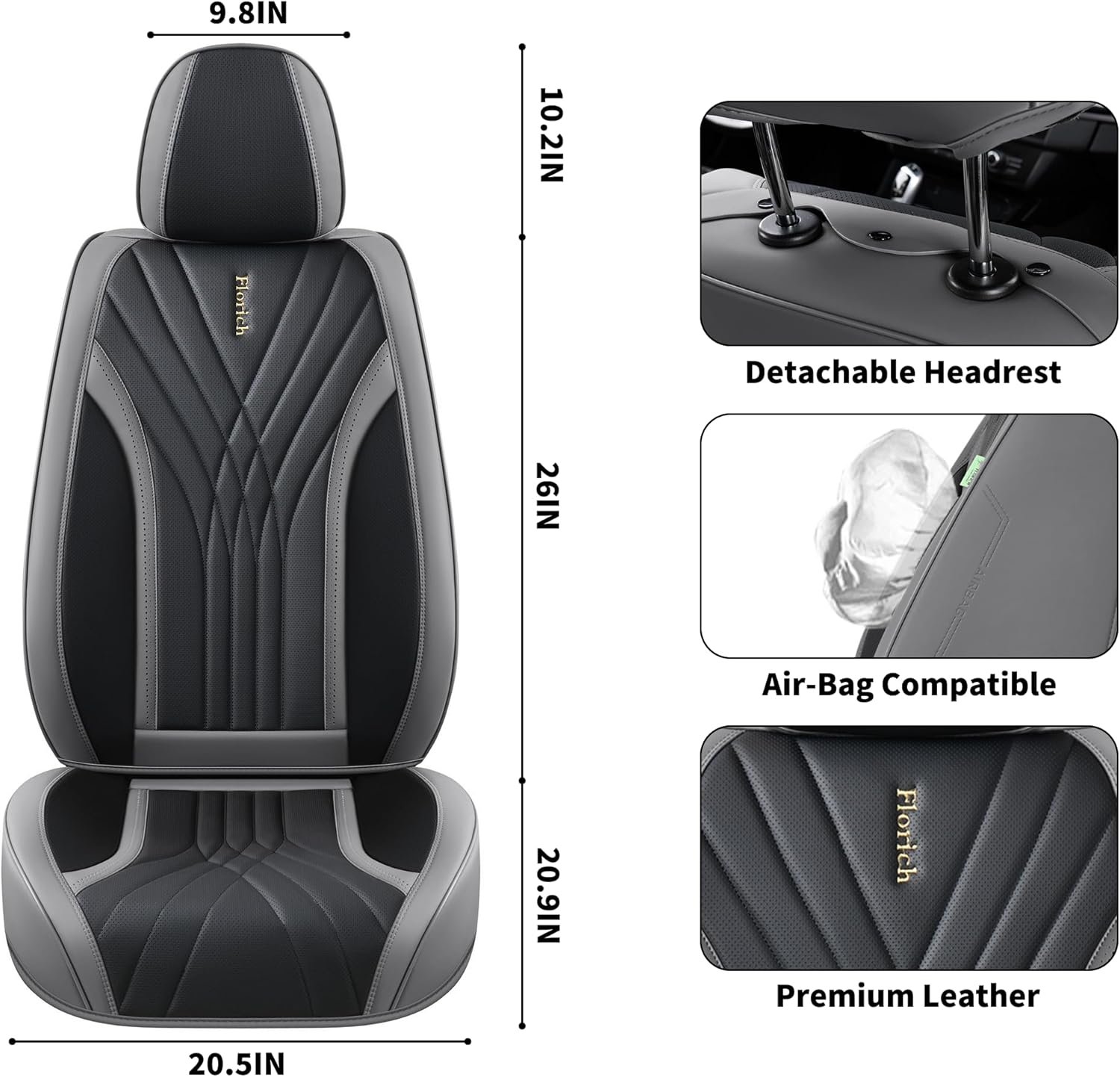 FLORICH - Juego completo de fundas de asiento de piel, fundas universales para 5 asientos, protector de asiento de coche, cojín de piel para asiento de coche, fundas de asiento de automóvil marrones,